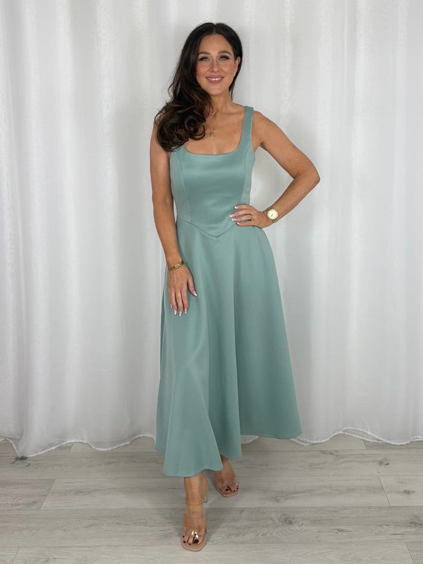 Square Neck Corset Style Midi Dress (2 Colours)