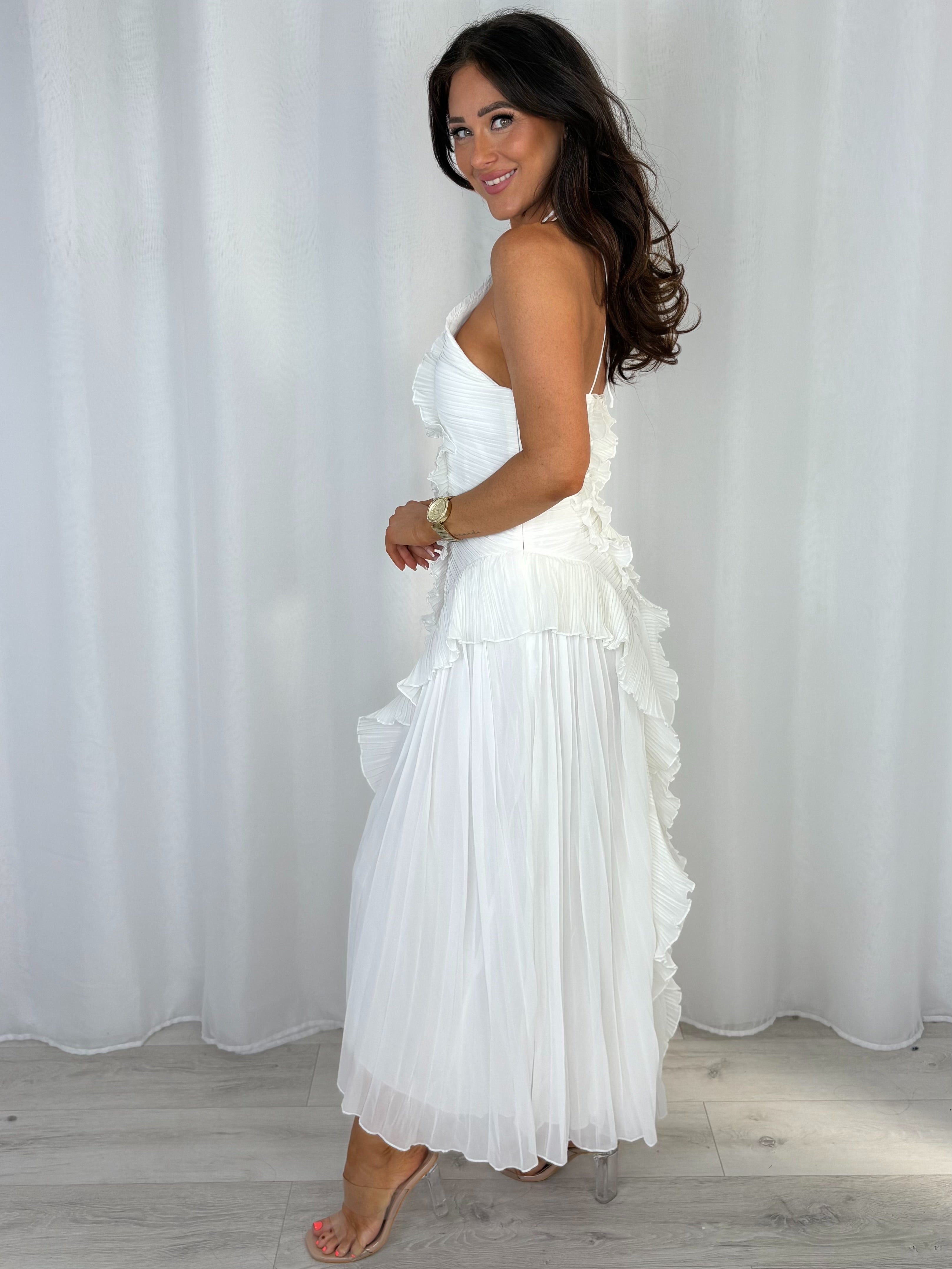 Pleated/Ruffle Detail Side Split Maxi Dress (3 Colours)