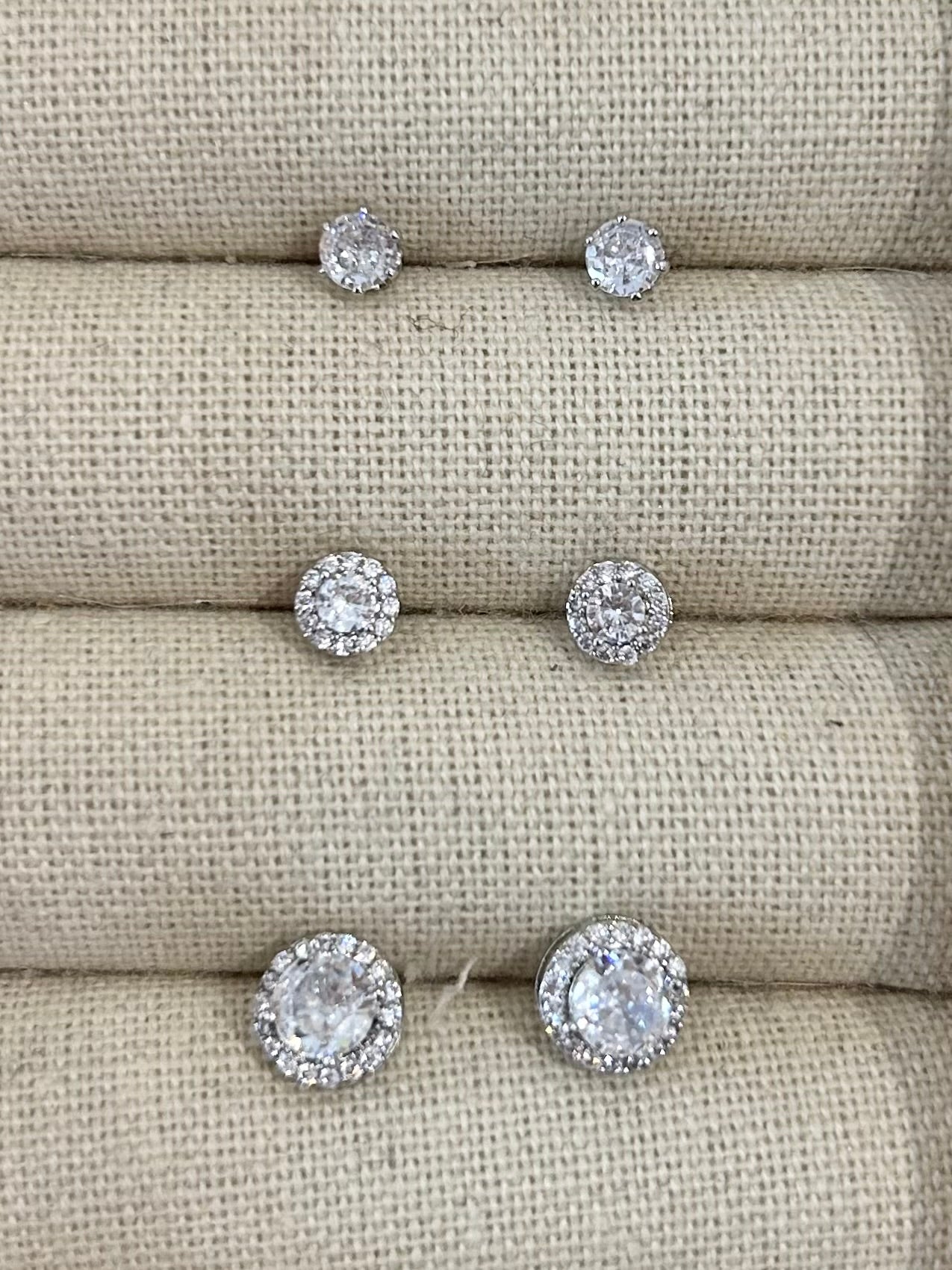 Trio Diamanté Stud Earrings Multi Pack (2 Colours)