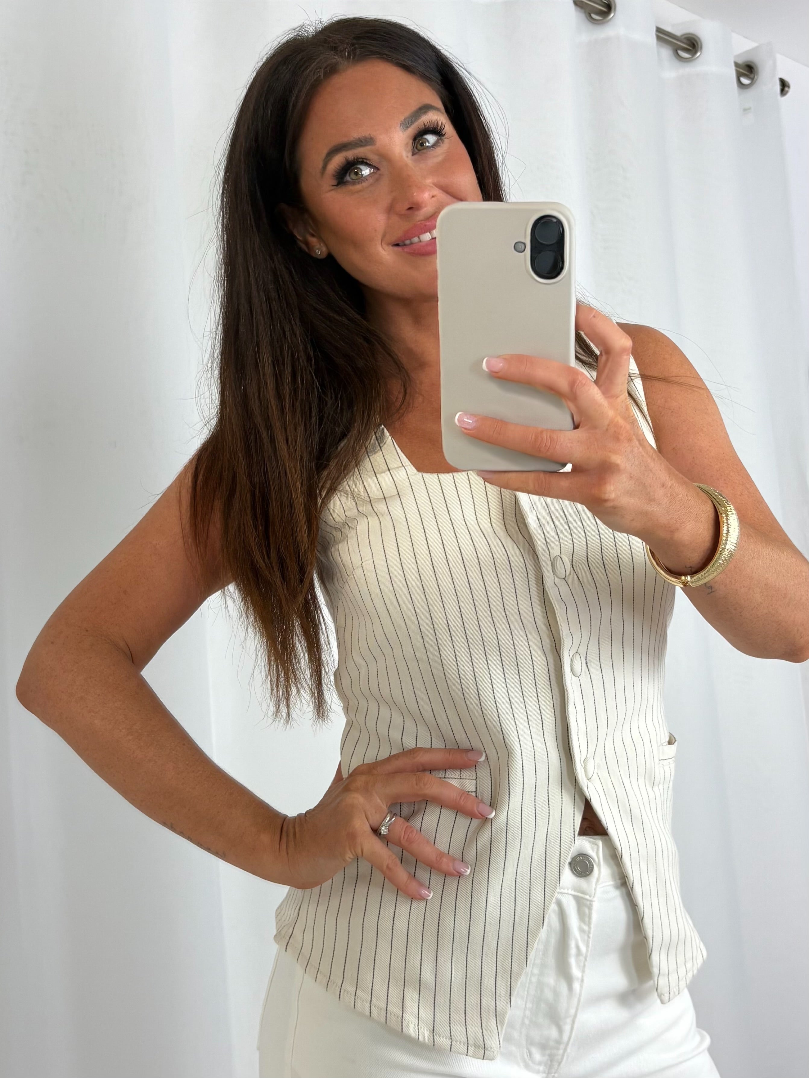 Cream Pinstripe Square Neck Waistcoat