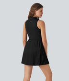 BreezefulTM Half Zipper Sleeveless 2-in-1 Pleated Hem Mini Quick Dry Tennis Active Dress with Pockets-Easy Peezy