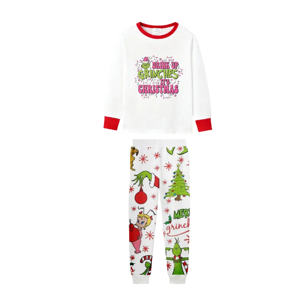 Family Christmas White Pajamas Set With Classic Christmas Print