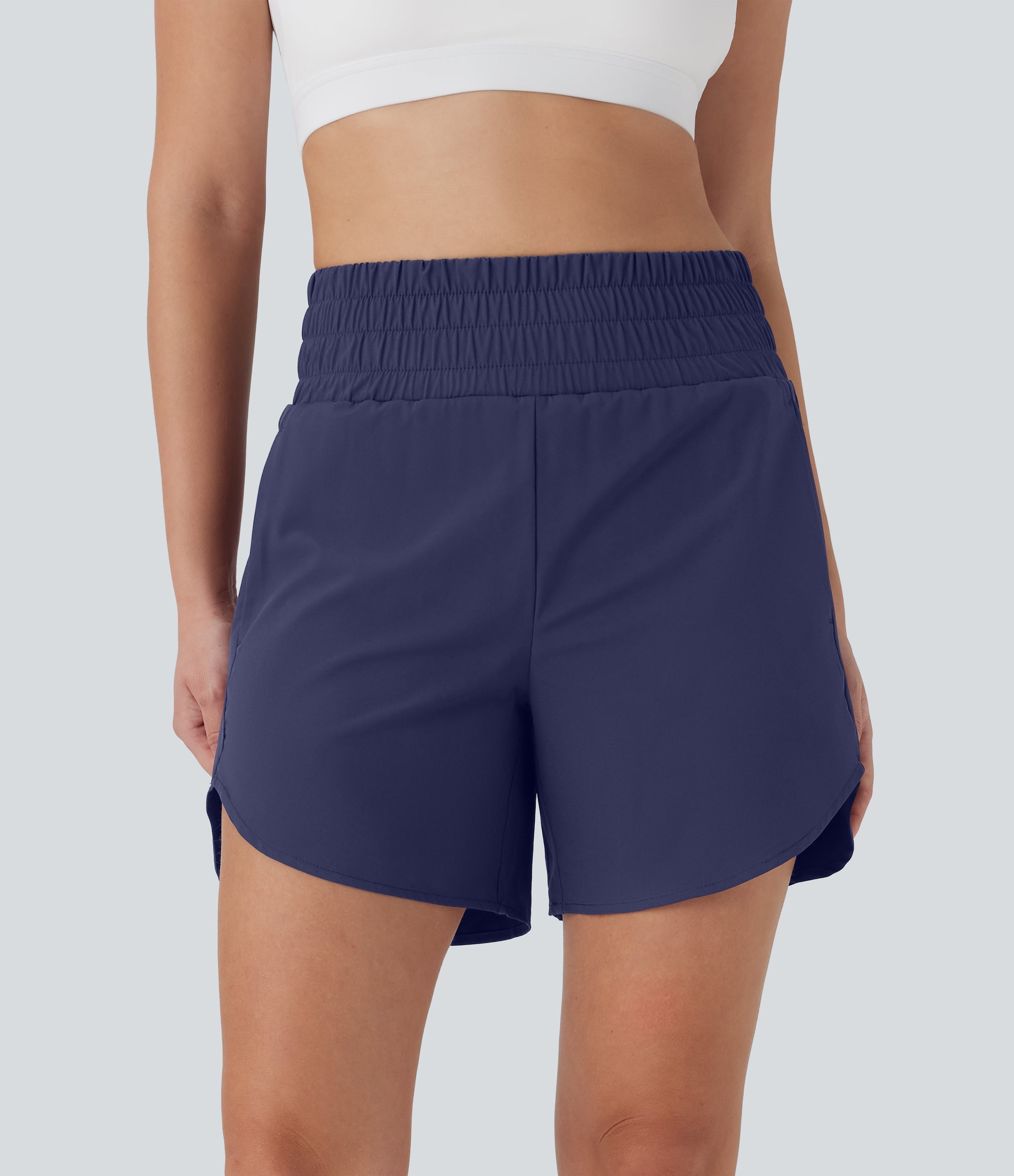 BreezefulTM High Waisted Pockets 2-in-1 Curved Hem Quick Dry Running Shorts 5.5''-Longer Length