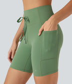 UltraSculptTM SoCinched High Waisted Butt Lifting Tummy Control Loop Running Biker Shorts 7'' with Pockets
