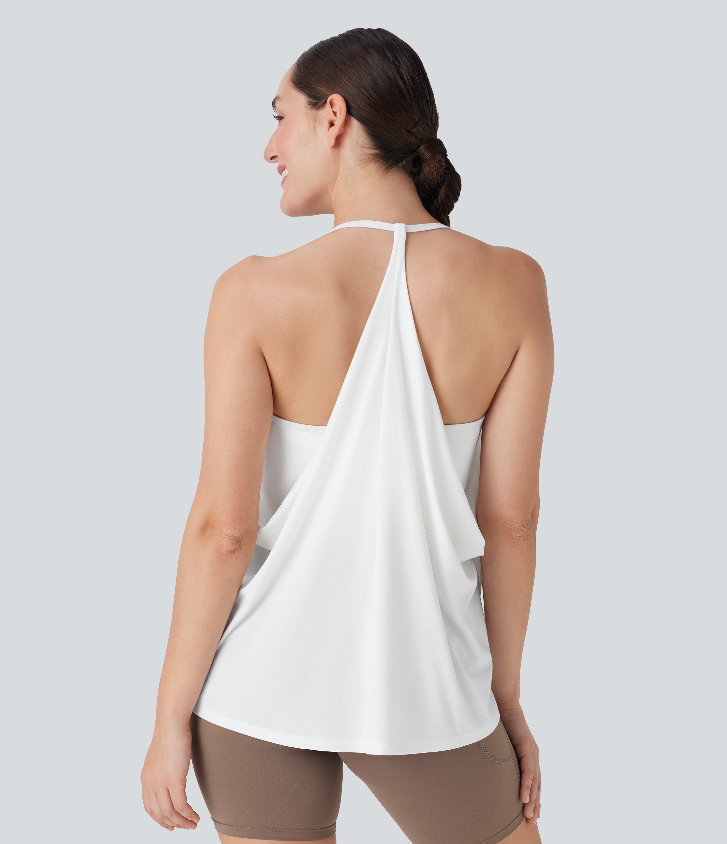 SoftlyZeroTM Airy Halter Draped Cool Touch Yoga Sports Top-D/DD/DDD/F Cups-UPF50+