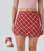 Mid Rise 2-in-1 Plaid A-line Mini Casual Skirt with Pocket