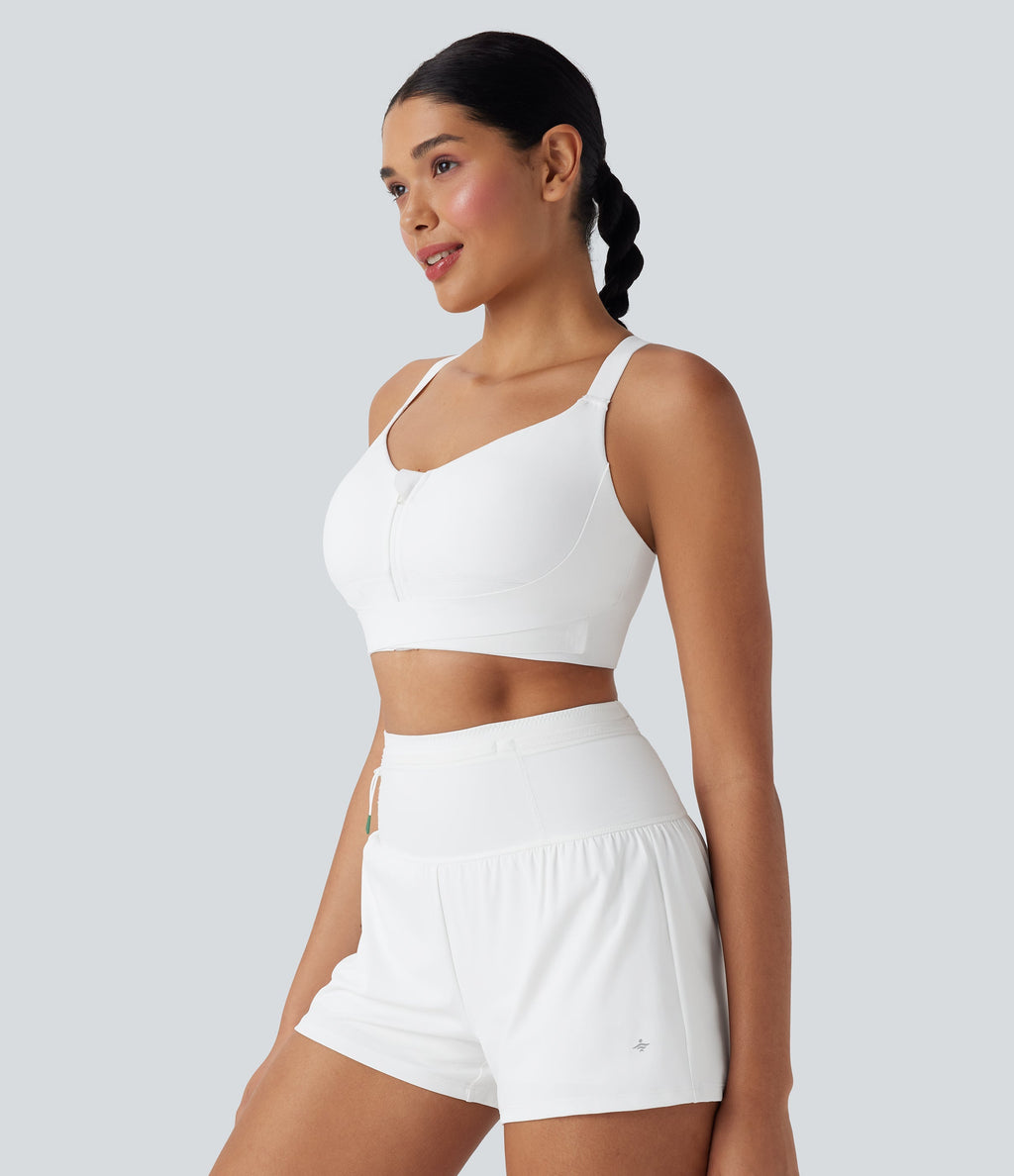 SpeedWaveTM Medium Support Push Up Zipper Adjustable Buckle Quick Dry Running Sports Bra