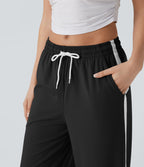 SoftlyZeroTM Airy Low Rise Drawstring Color Block Straight Leg Cool Touch Casual Pants with Pockets-UPF50+