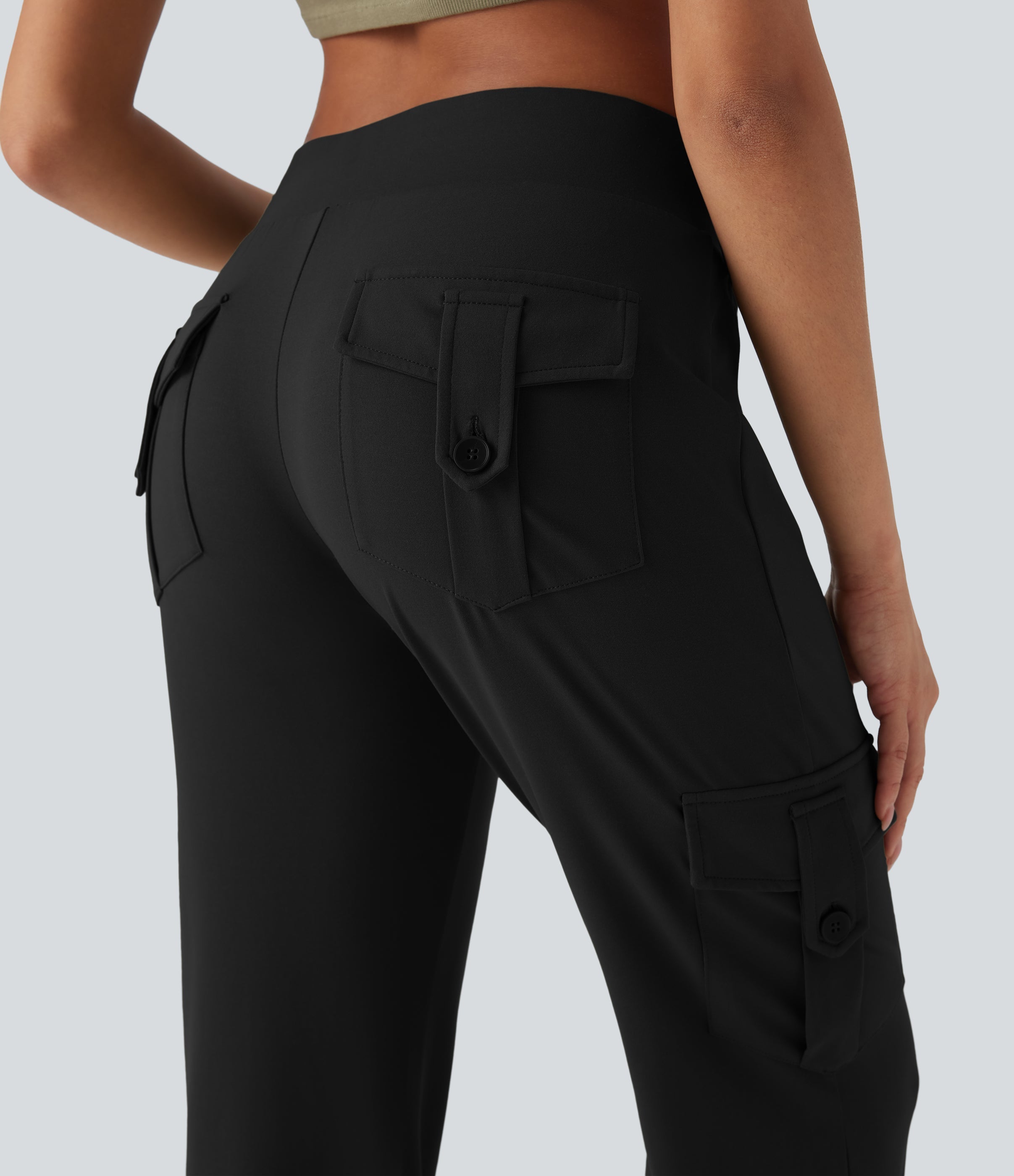 Low Rise Drawstring Casual Bootcut Cargo Pants with Pockets