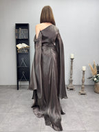 Metallic One-Shoulder Cape Maxi Dress