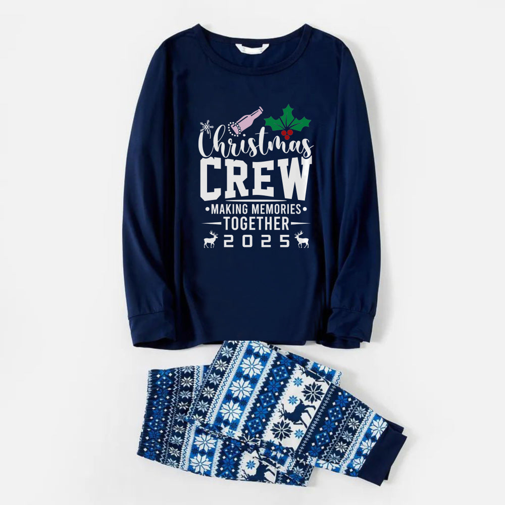 Joyful Blue Christmas Pajamas Set With "Christmas Crew Making Memories Together 2025" Print