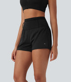 SpeedWaveTM High Waisted Contrast Mesh 2-in-1 Quick Dry Running Shorts with Pockets