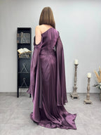 Metallic One-Shoulder Cape Maxi Dress