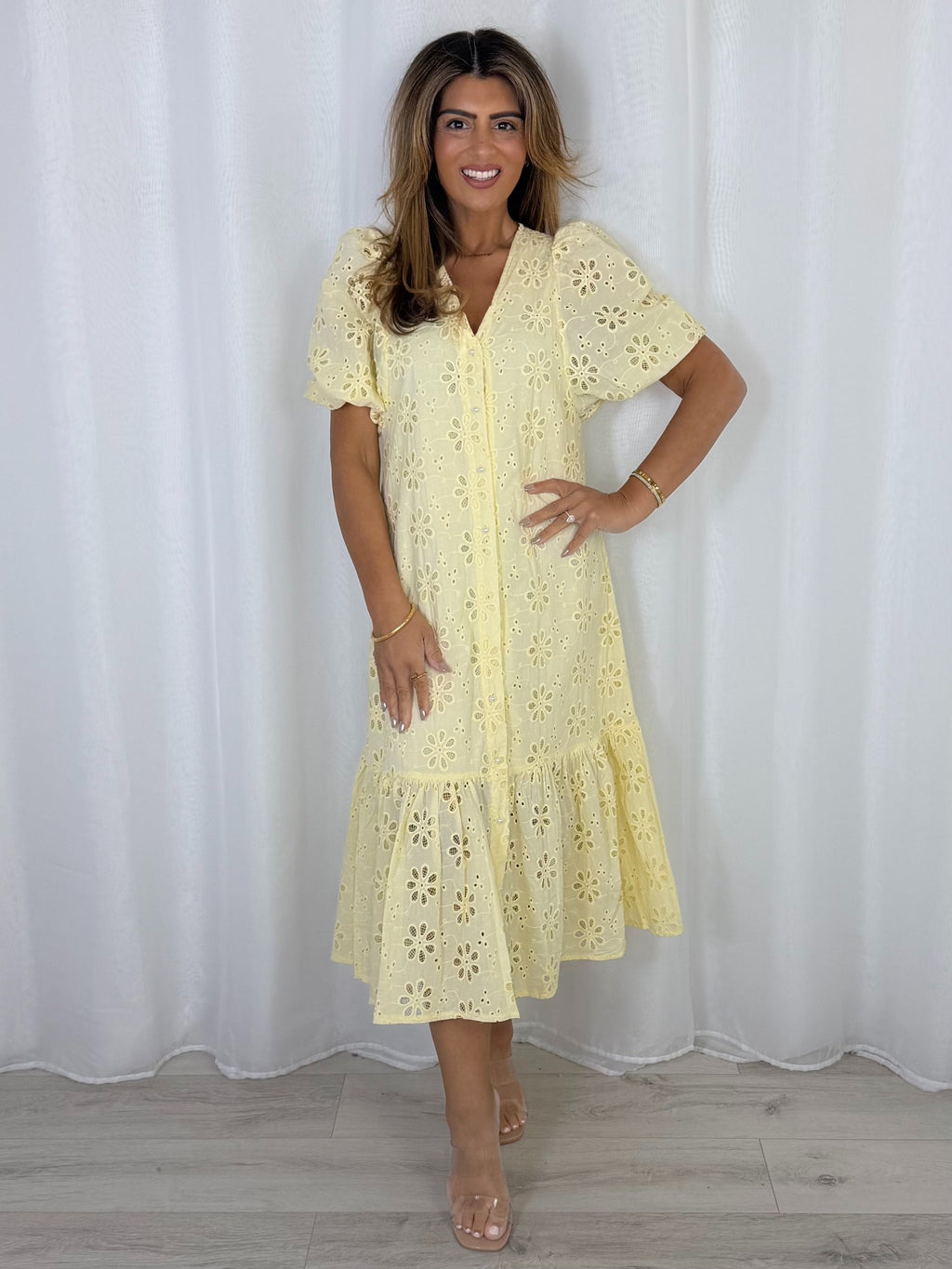 Pearl Button Embroidery Anglaise Maxi Dress (2 Colours)