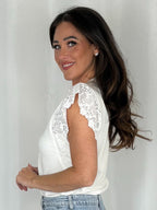 Capped Sleeve Crochet Detail Top (3 Colours)