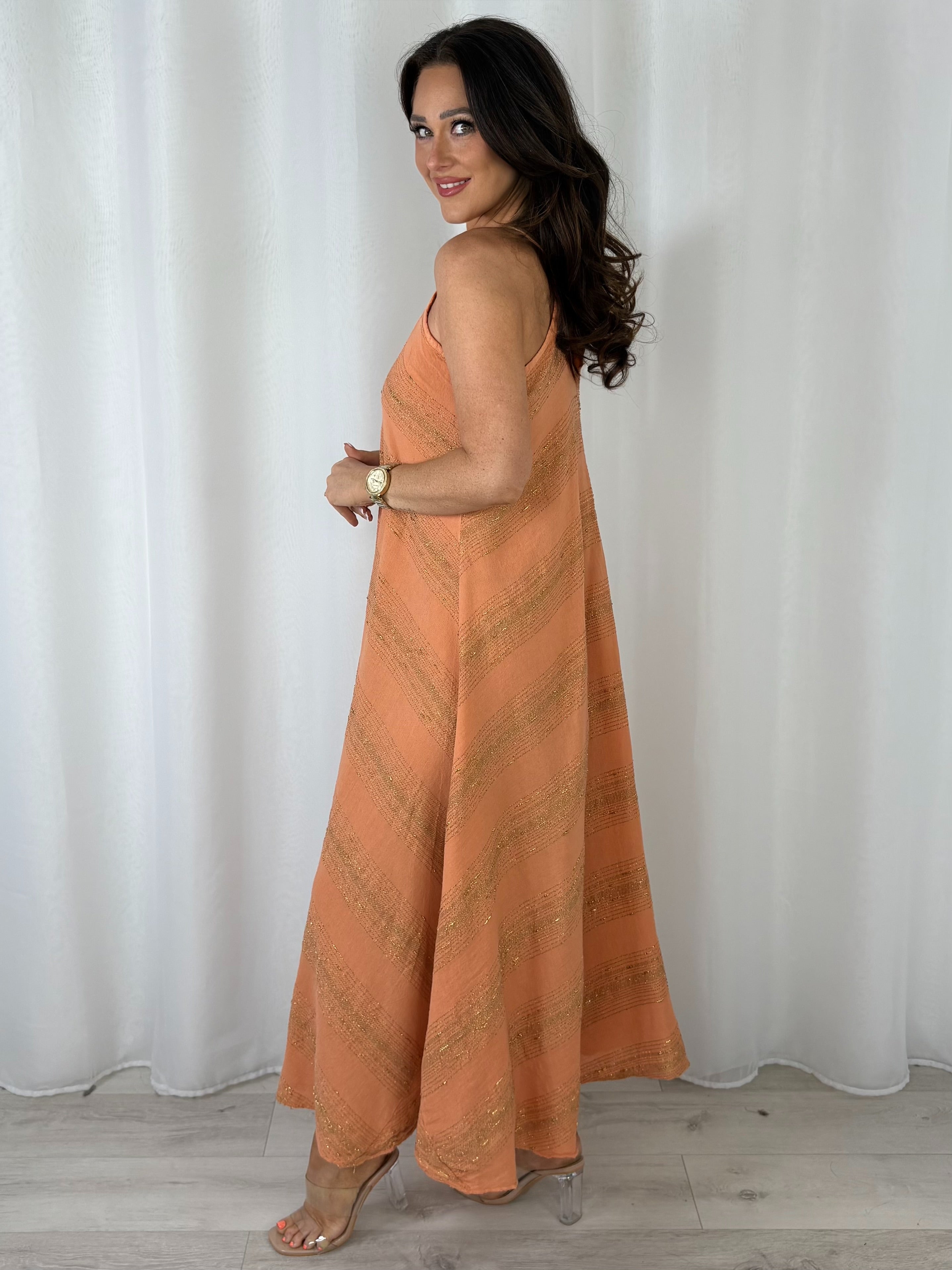V-Neck Strap Gold Fleck Maxi Dress (5 Colours)