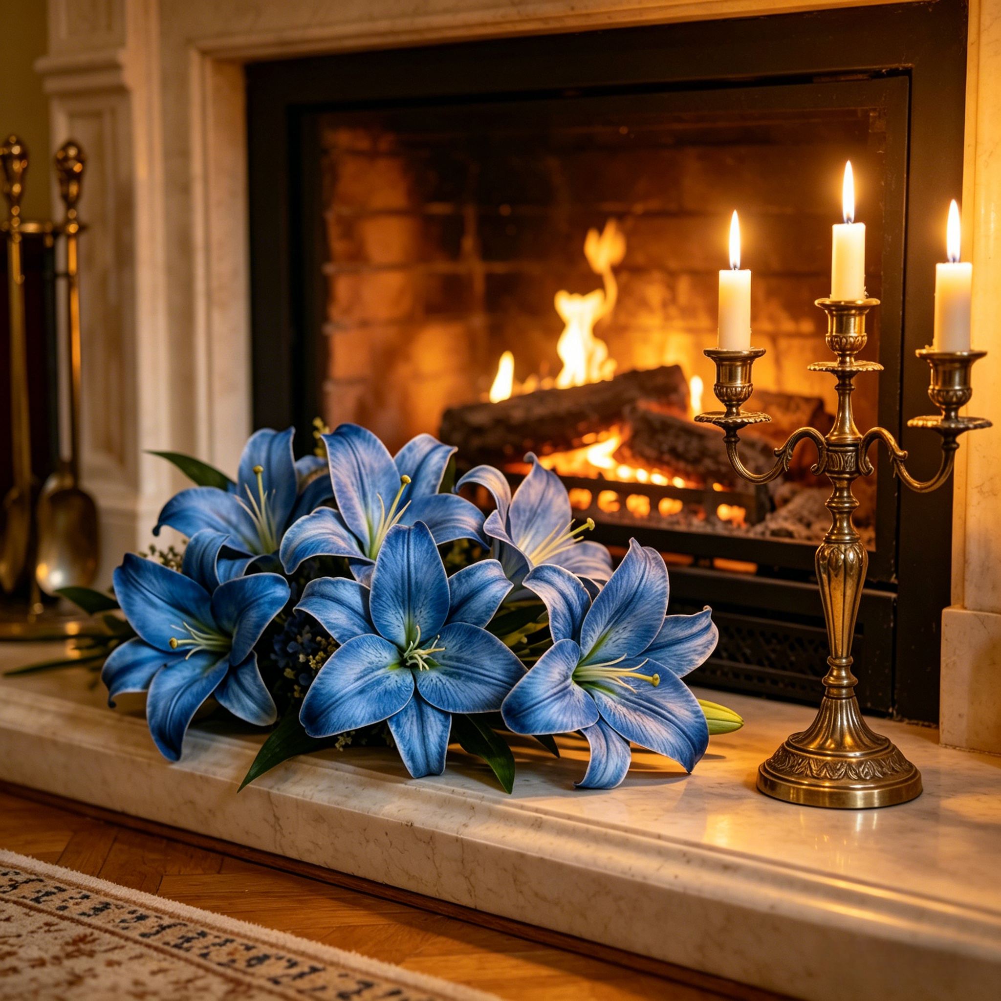 Blue Faux Lily Stems, Set of 2 – 6 Bloom Heads Decorative Floral Stems for Home Décor