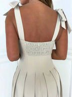 Riviera - Lace Tie-Shoulder Midi Dress (Beige)