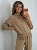 Crochet Trim Detail Shirt And Trouser Co-Ord (4 Colours)