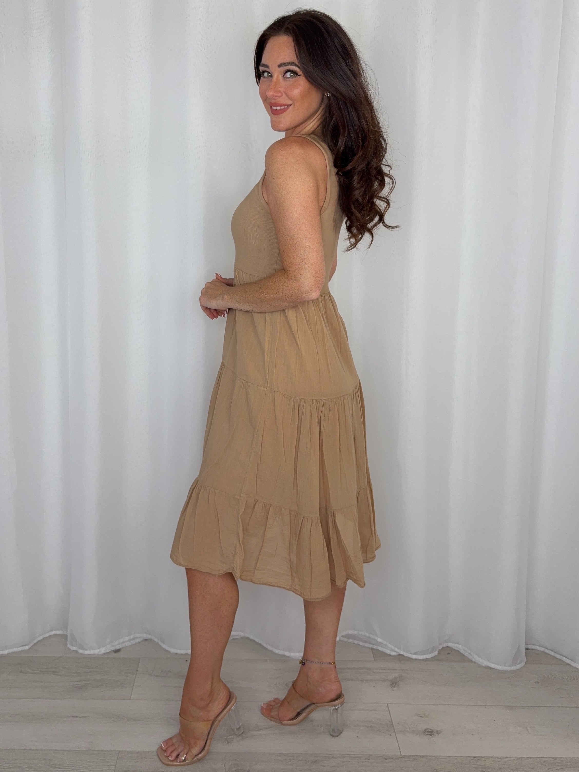 Ribbed Bodice Tiered Midi Dress (6 Colours)