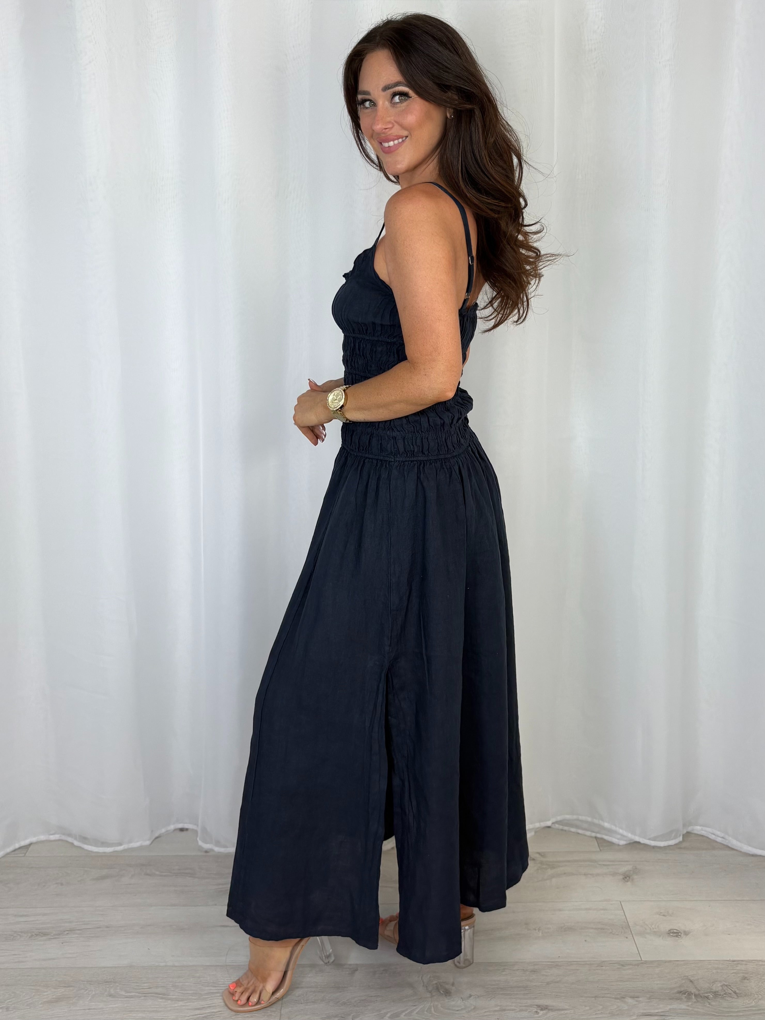 Smocked Waist Side Split Dress (2 Colours)