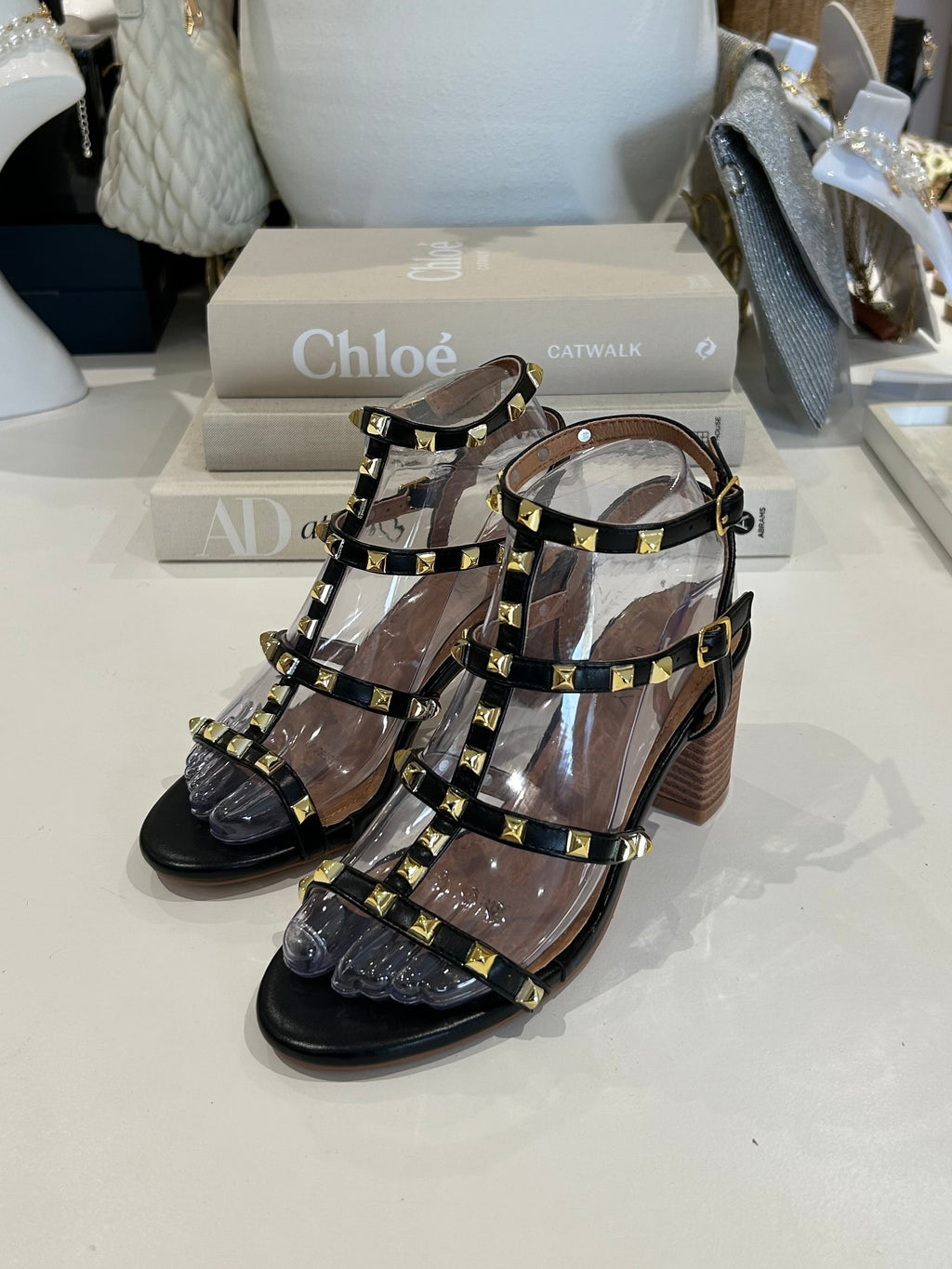 Gold Studded Block Heel Sandal (3 Colours)