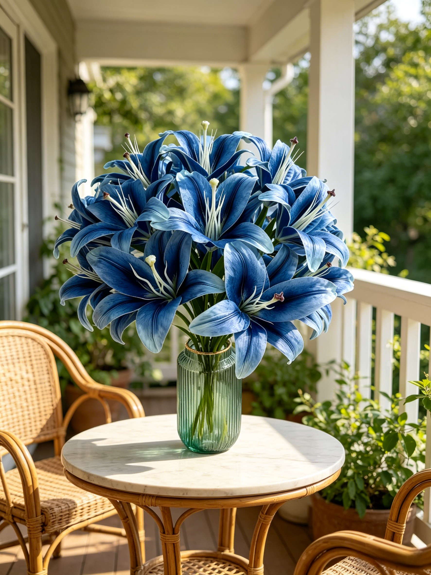 Blue Faux Lily Stems, Set of 2 – 6 Bloom Heads Decorative Floral Stems for Home Décor