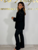 Black Beaded Double Breasted Blazer