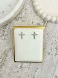 Silver Small Cross Stud Earrings