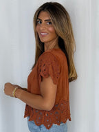 Crochet Scalloped Edge Hem Top With Scoop Neck (6 Colours)