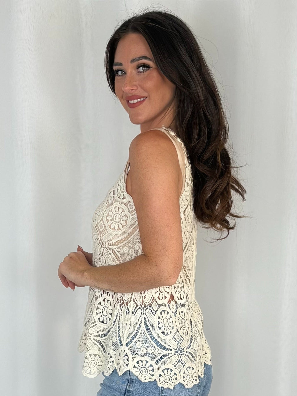 Crochet Lace Vest Top With Scalloped Edge (9 Colours)