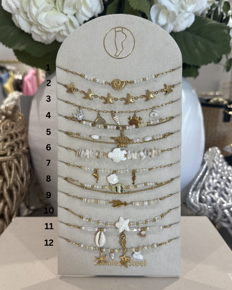 Gold Beaded White Anklets (12 Styles)