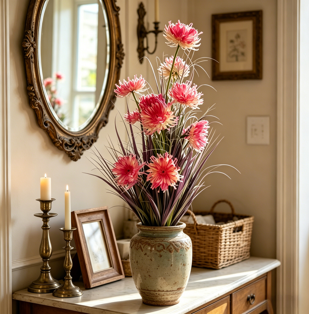 Pink Faux 3-Head Floral Stem, Decorative Artificial Flower Spray