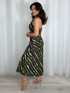 Khaki Stripe Cowl Neck Maxi Dress
