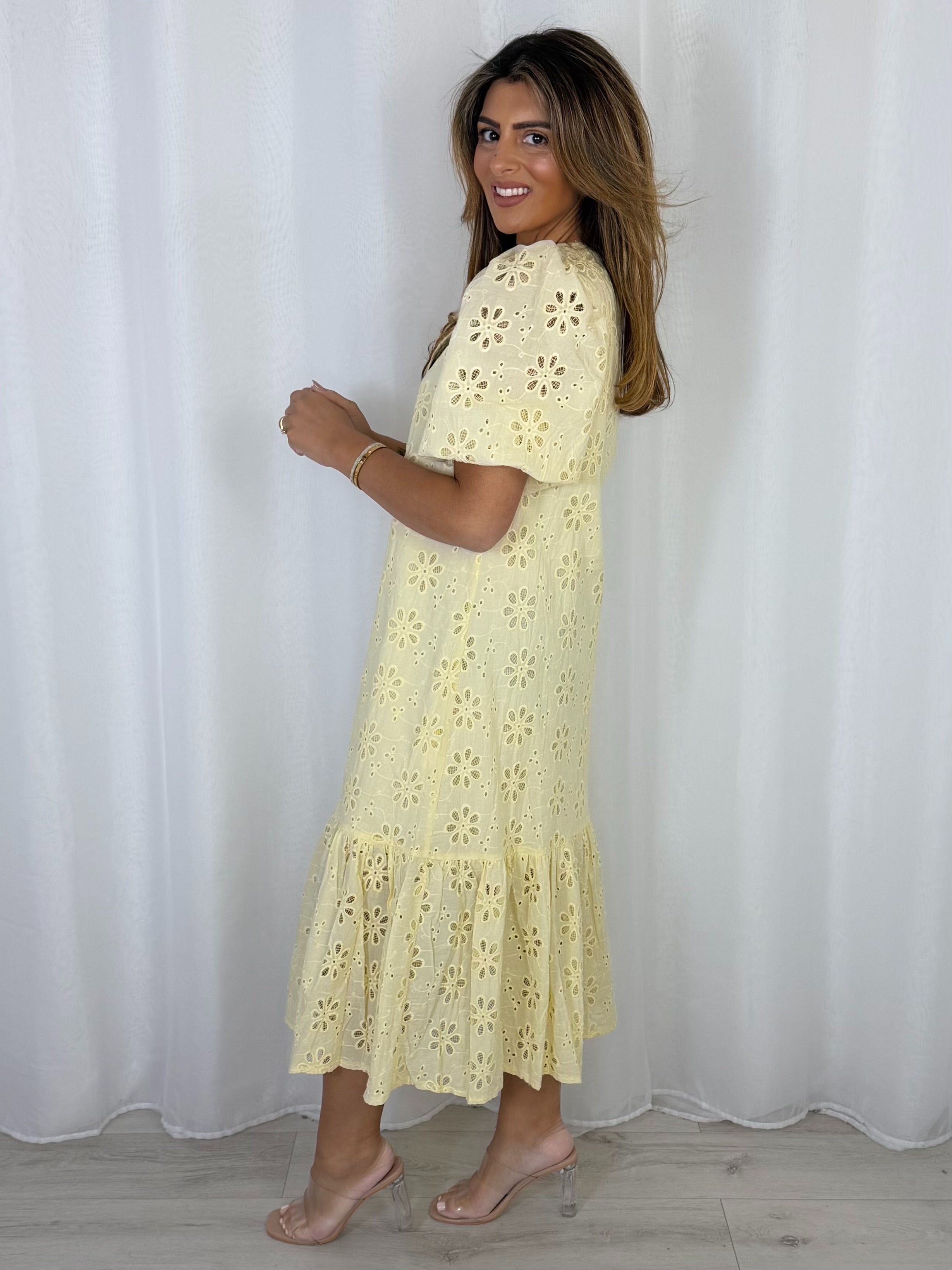 Pearl Button Embroidery Anglaise Maxi Dress (2 Colours)