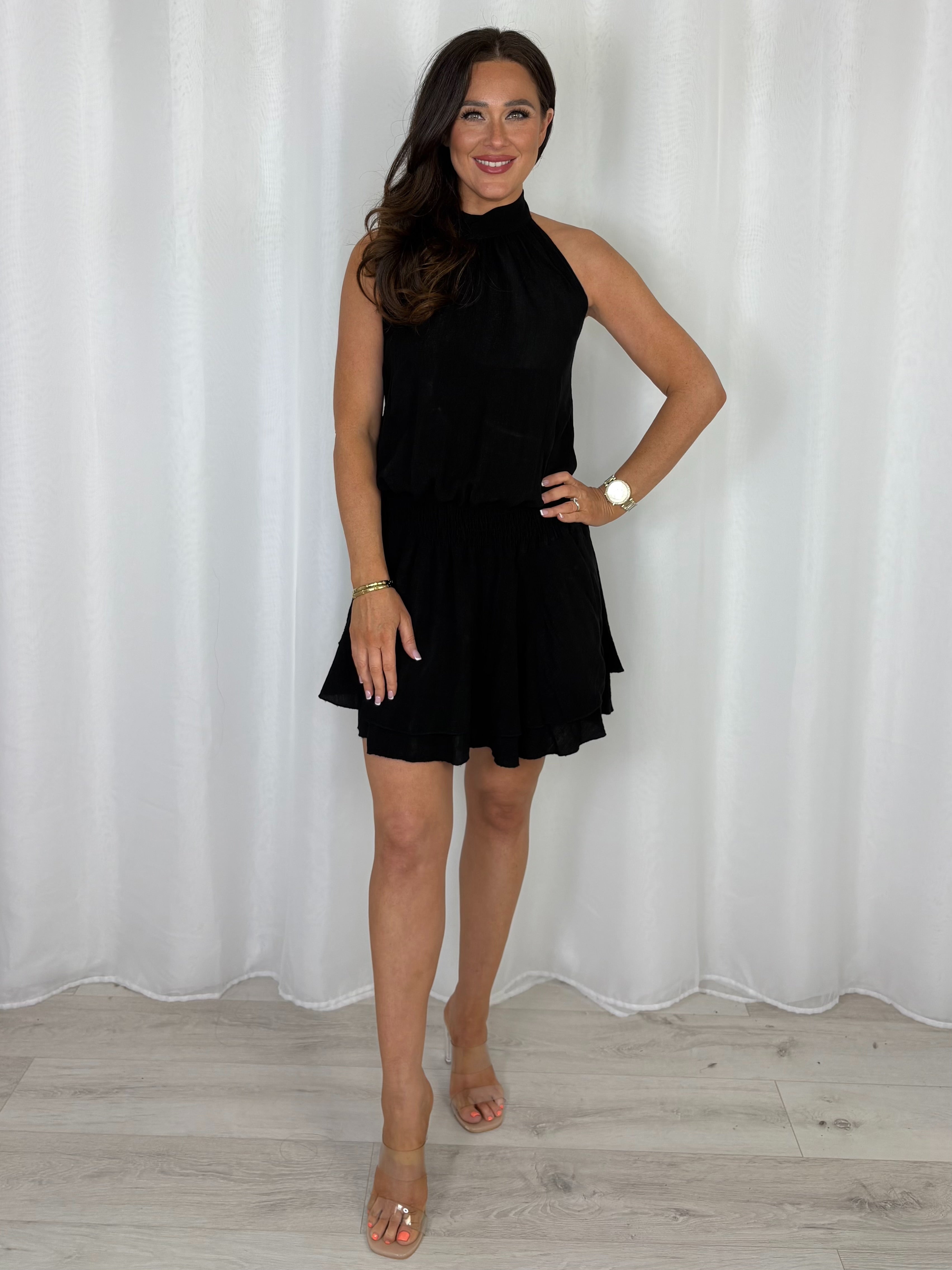 Halter Neck Crinkle/Shimmer Mini Dress (7 Colours)