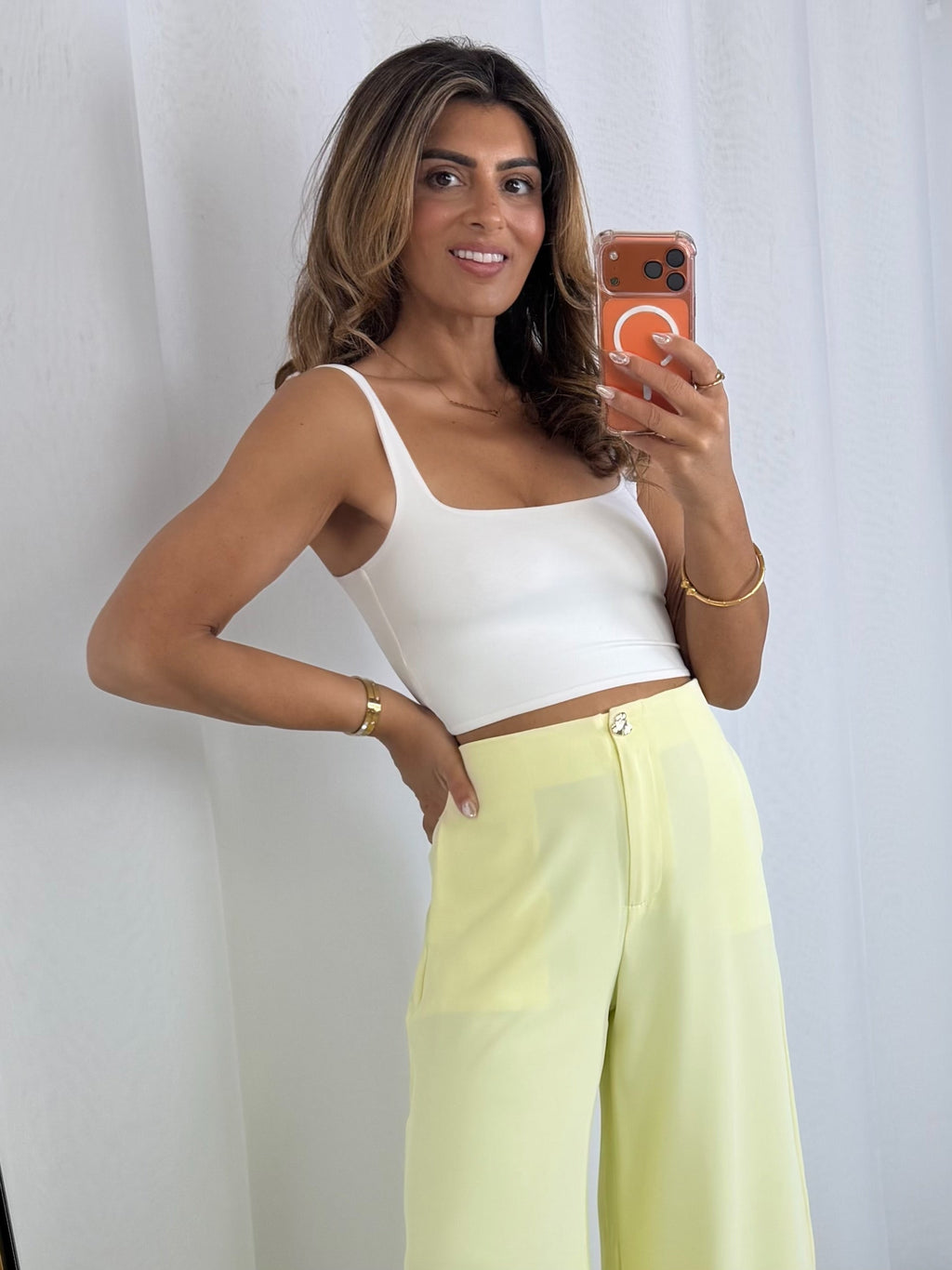 Gold Hammered Button Straight Leg Trouser (6 Colours)