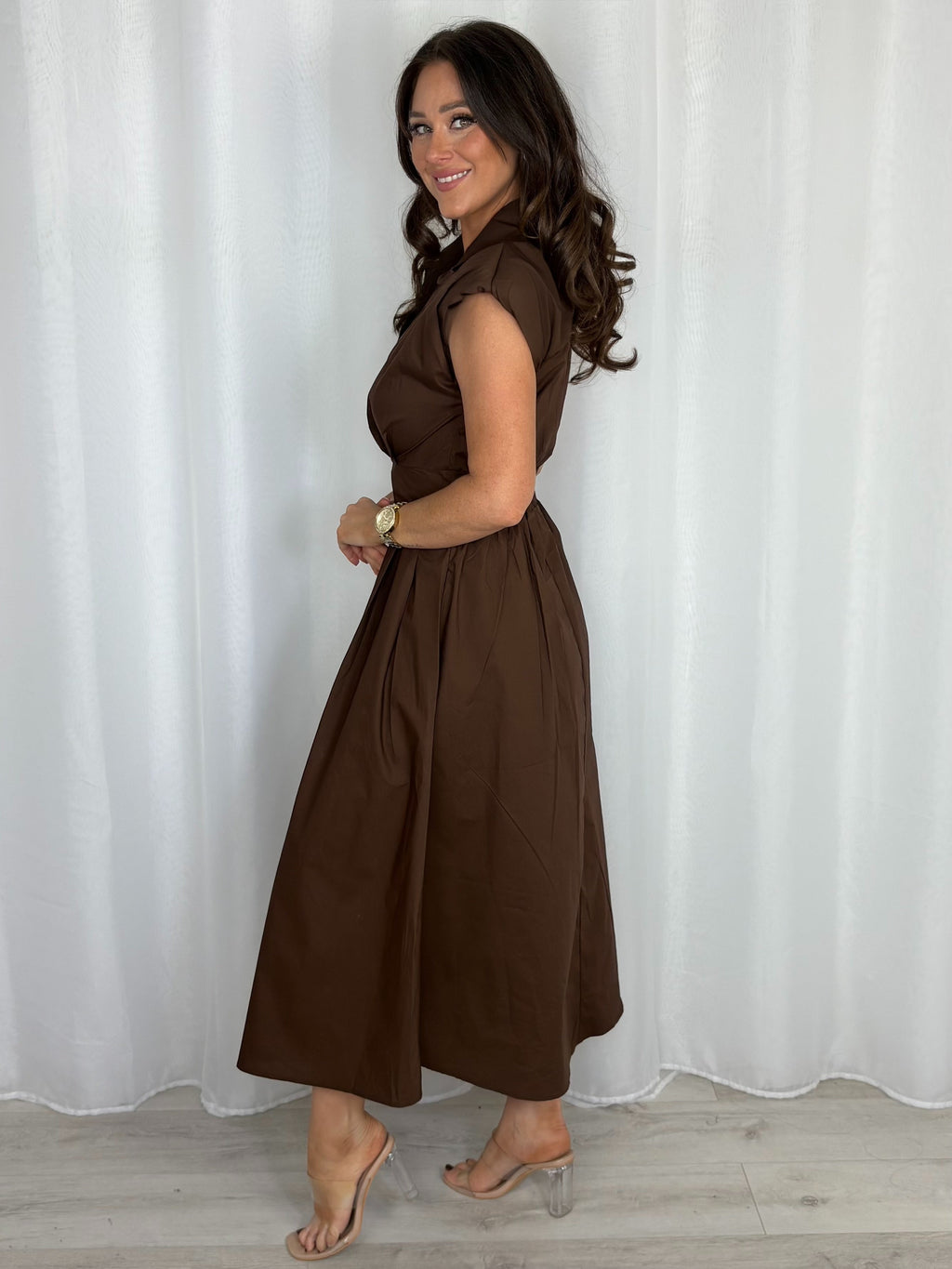 Shoulder Pad Cap Sleeve Midi Dress (7 Colours)
