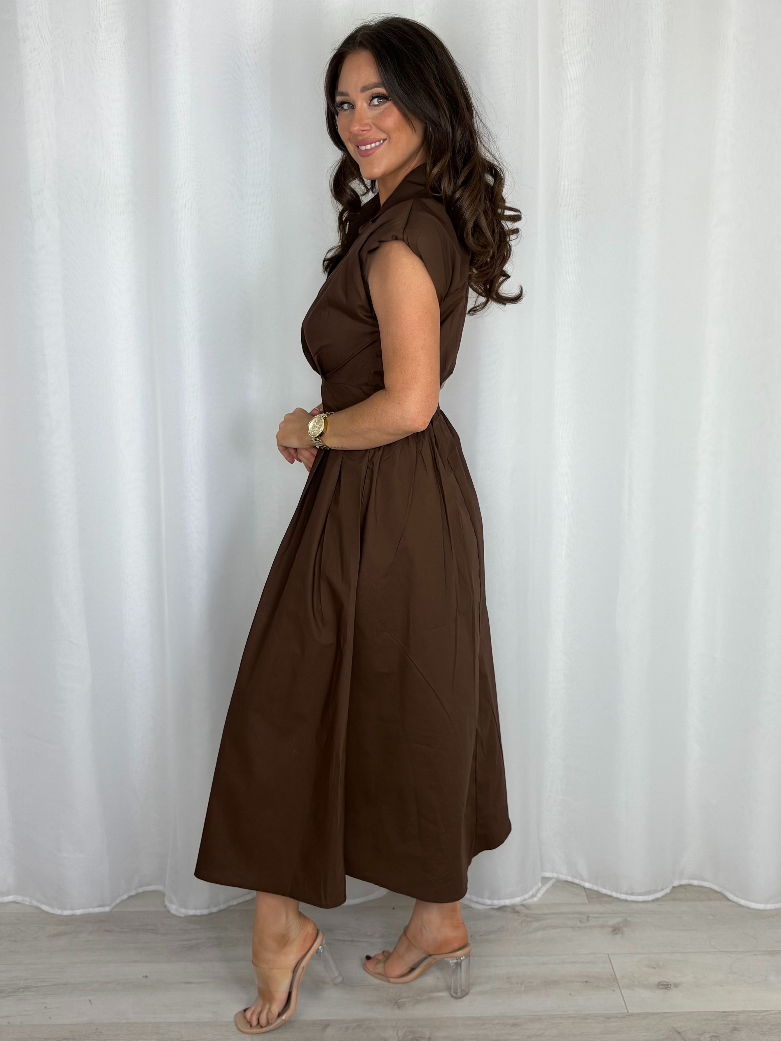 Shoulder Pad Cap Sleeve Midi Dress (7 Colours)