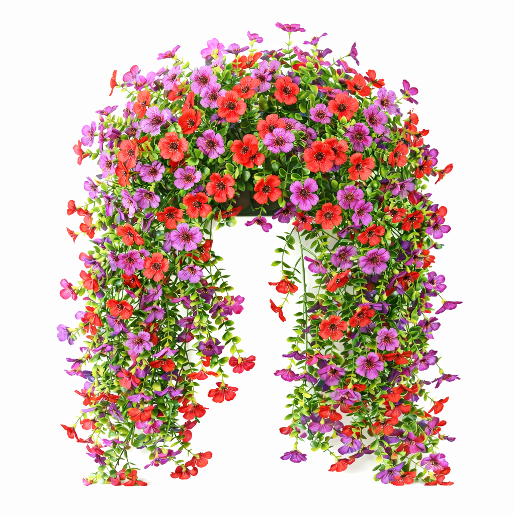 Artificial Hanging Flowers for Outdoor Planters, UV Resistant Faux Hanging Flowers for Porch, Balcony, Hanging Basket, Easter Spring Outdoor Decor,