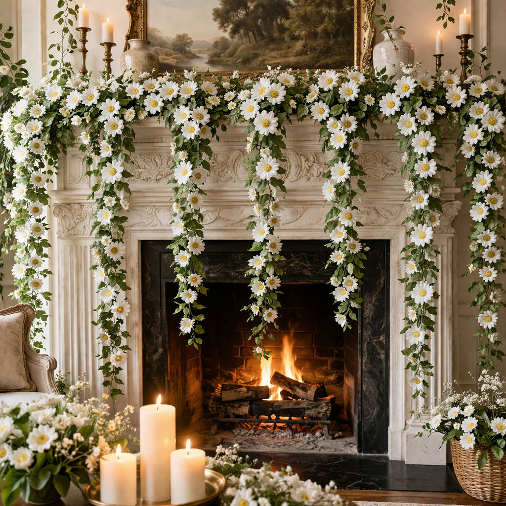 2-Pcs White Daisy Garland Vines for Porch, Wedding & Home Decor
