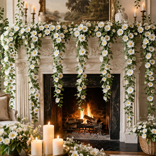 2-Pcs White Daisy Garland Vines for Porch, Wedding & Home Decor