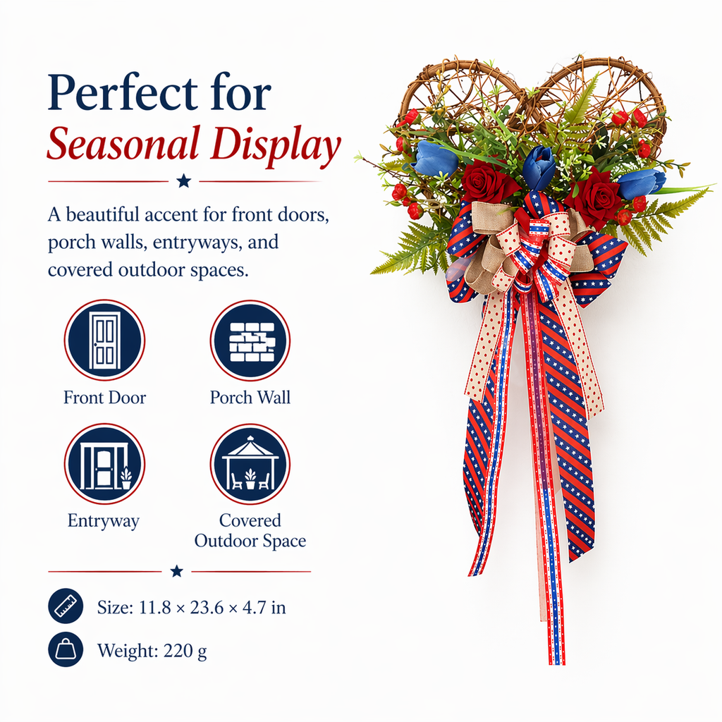 America 250 Patriotic Floral Bicycle Door Hanger – Red White Blue Independence Decor