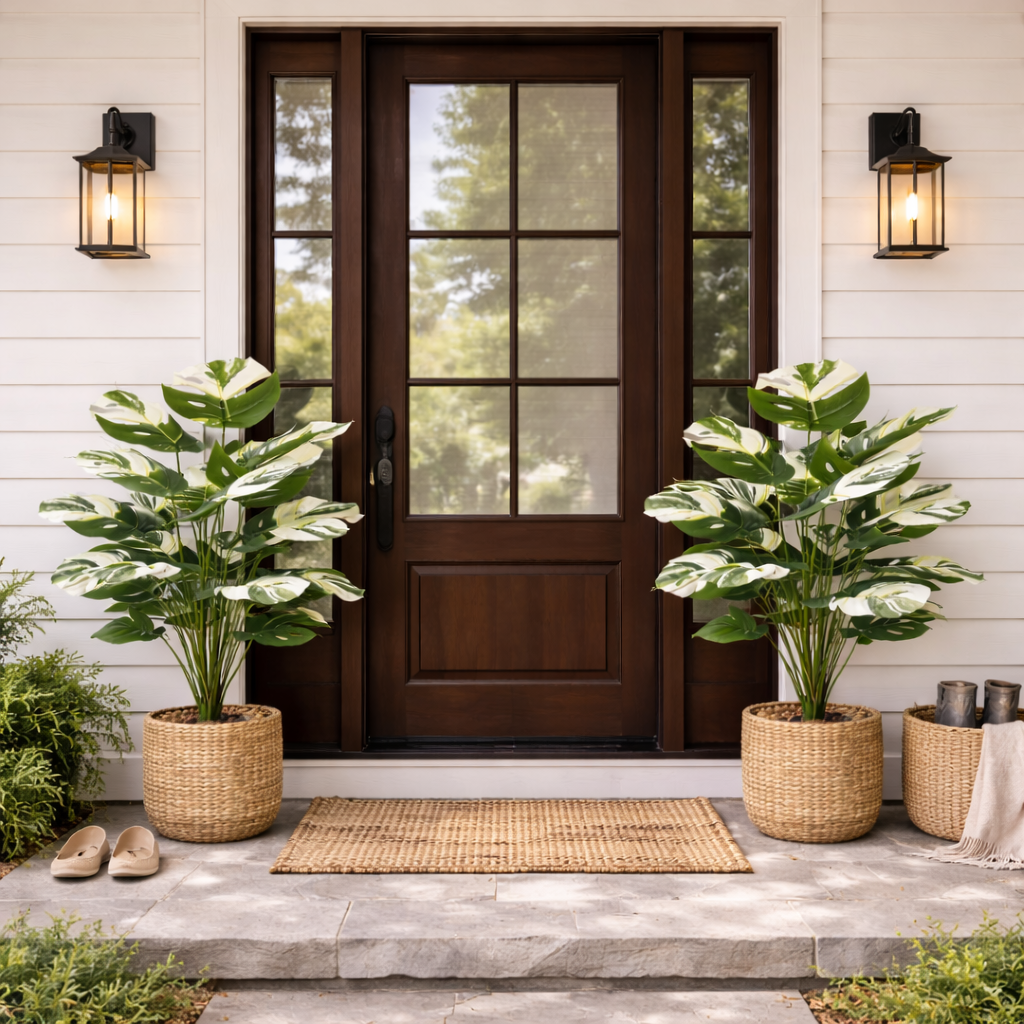 Faux Variegated Monstera Plant in Pot – 24-Head Artificial Greenery for Living Room, Bedroom, Entryway & Office