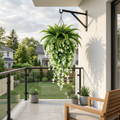 Artificial Hanging Fern Basket Set with Persian Grass & White Camellia Vines – Faux Hanging Greenery for Porch, Patio, Wedding & Home Décor