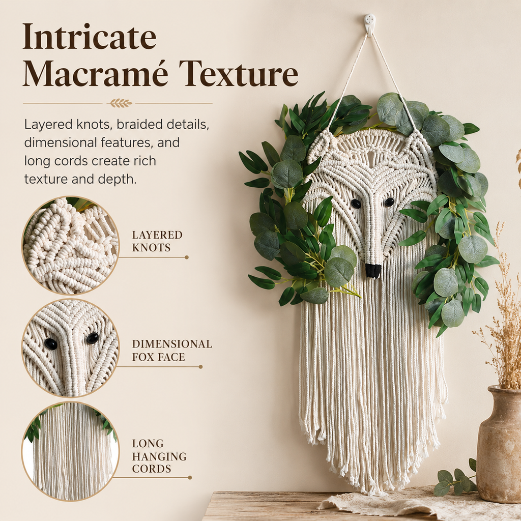 Woodland Fox Macramé Wall Hanging with Greenery