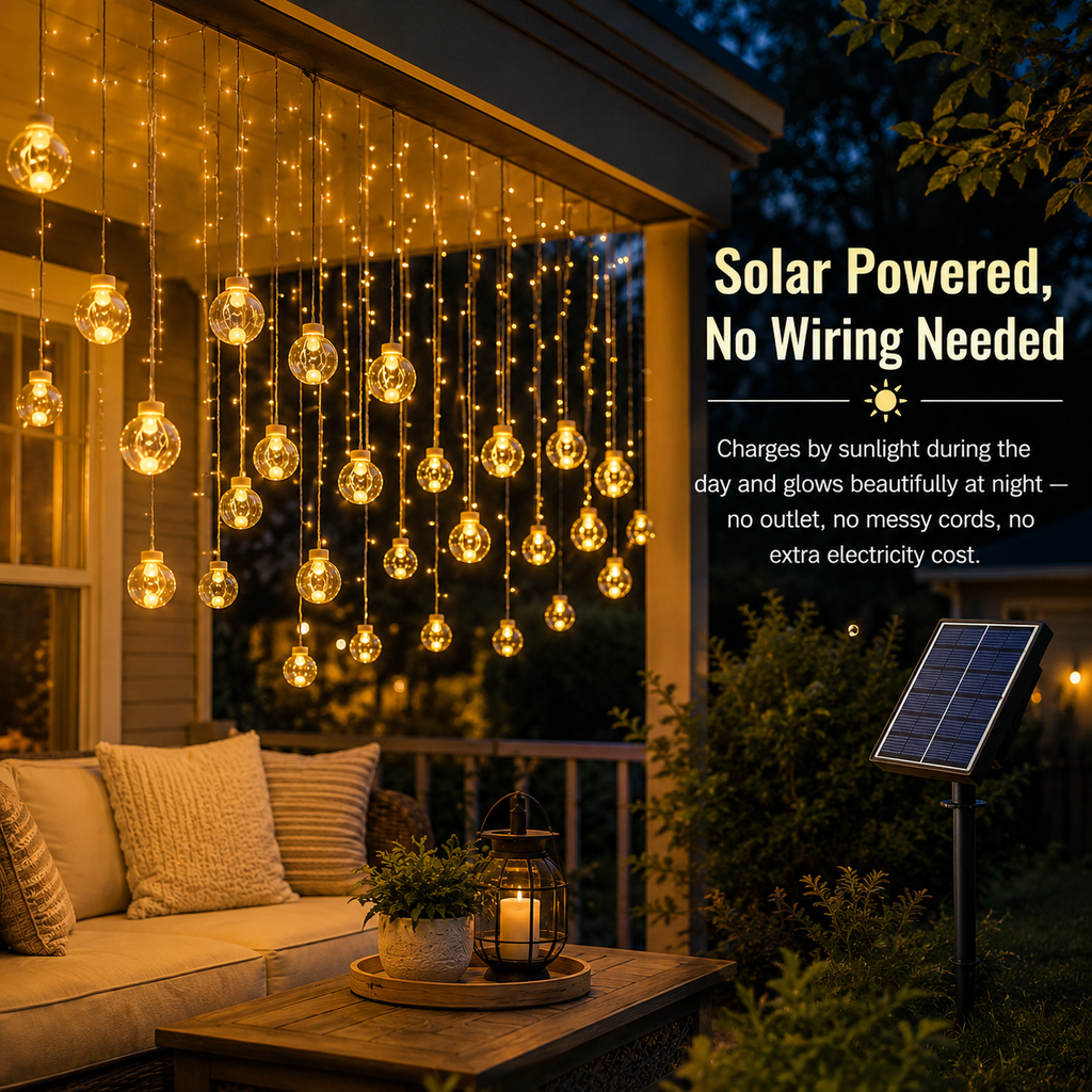 30-LED Transparent Globe Solar Hanging Curtain Lights