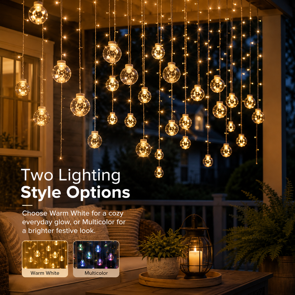 30-LED Transparent Globe Solar Hanging Curtain Lights