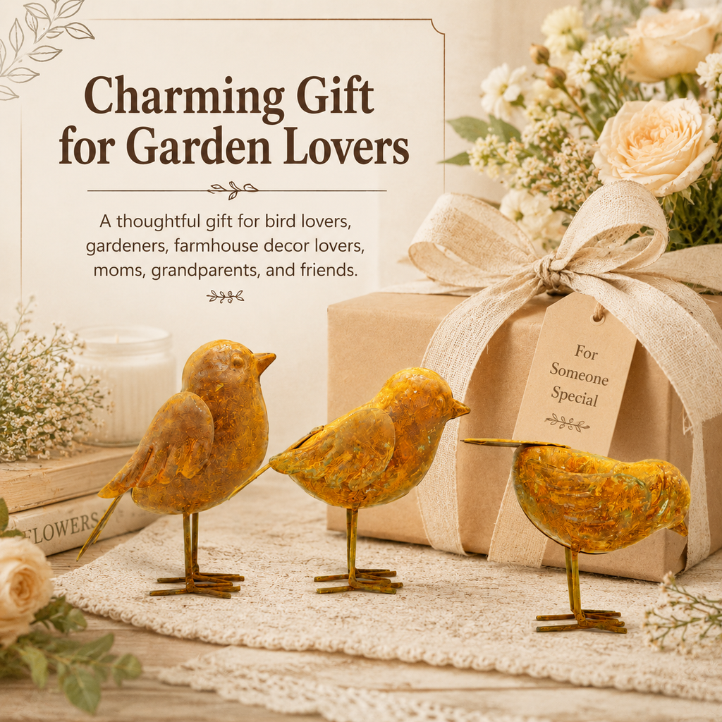Rustic Metal Bird Garden Decor Set