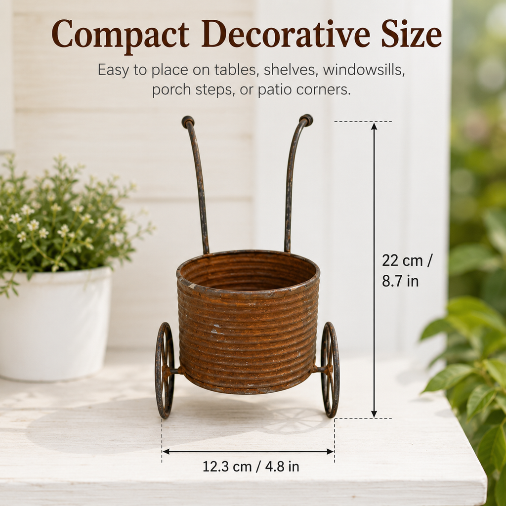 Rustic Metal Wheelbarrow Planter, Vintage Garden Cart Flower Pot